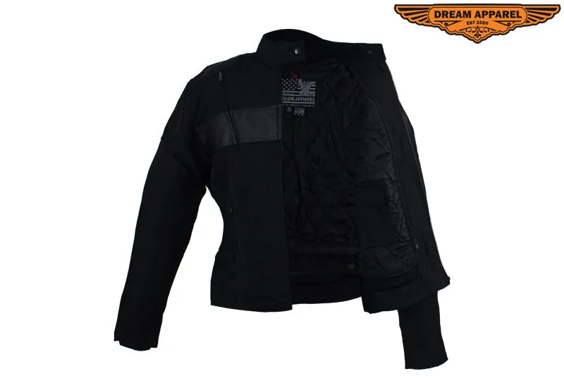 Womens Textile & Leather Racer Jacket