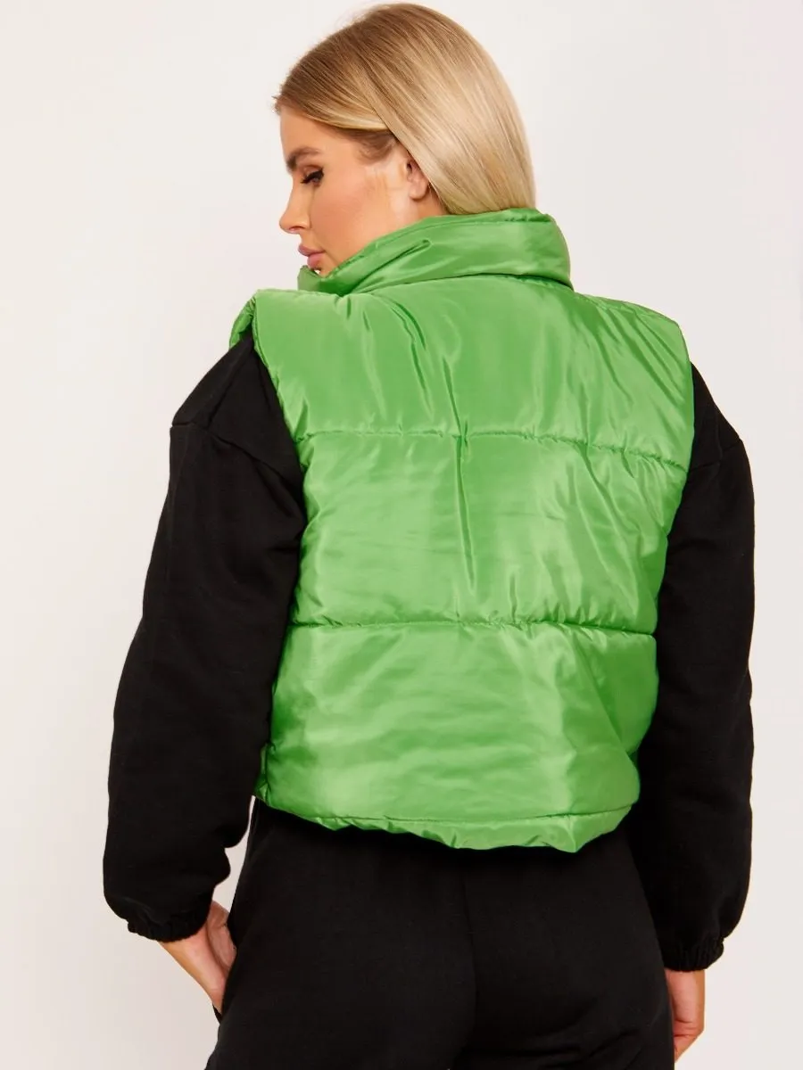 Yoli Cropped Padded Gilet In Green