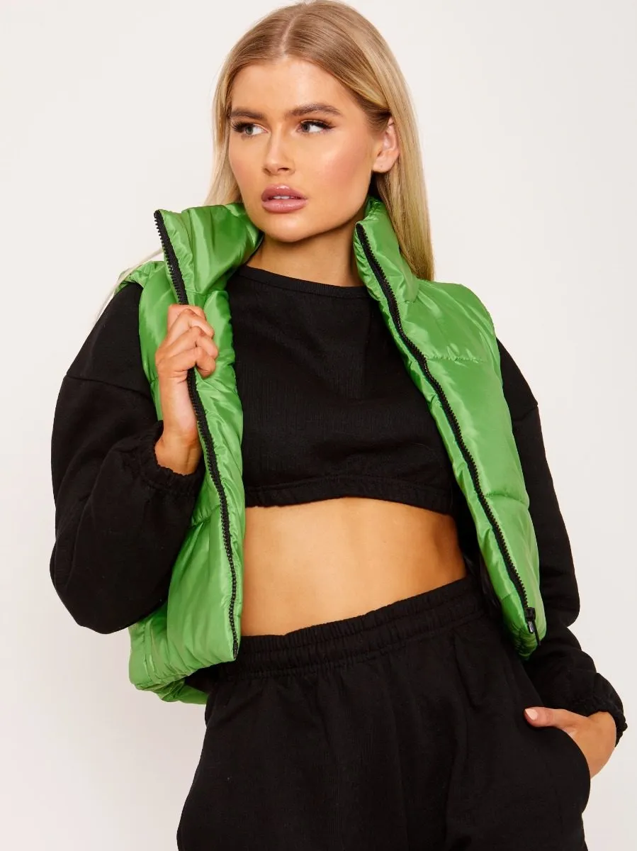 Yoli Cropped Padded Gilet In Green