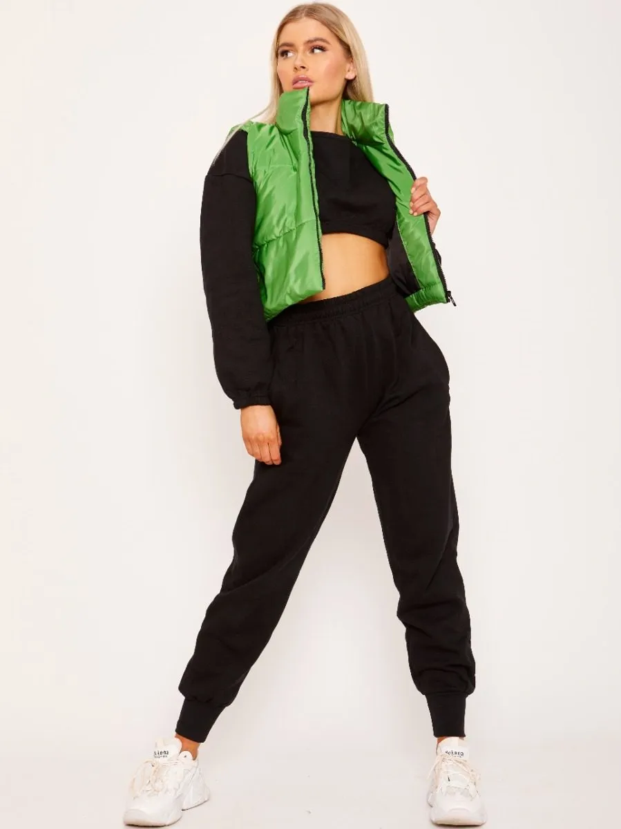 Yoli Cropped Padded Gilet In Green