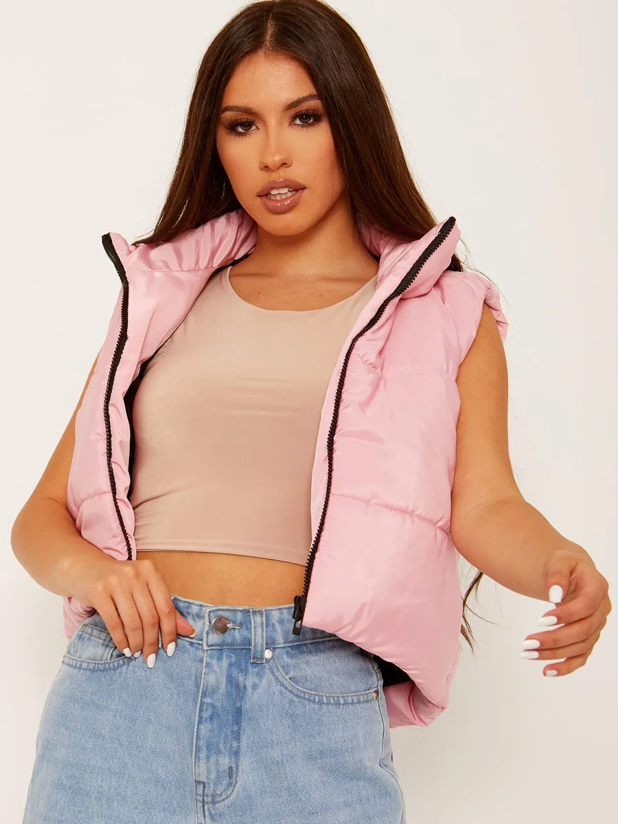 Yoli Cropped Padded Gilet In Pink