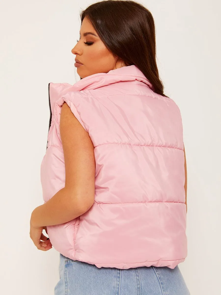 Yoli Cropped Padded Gilet In Pink