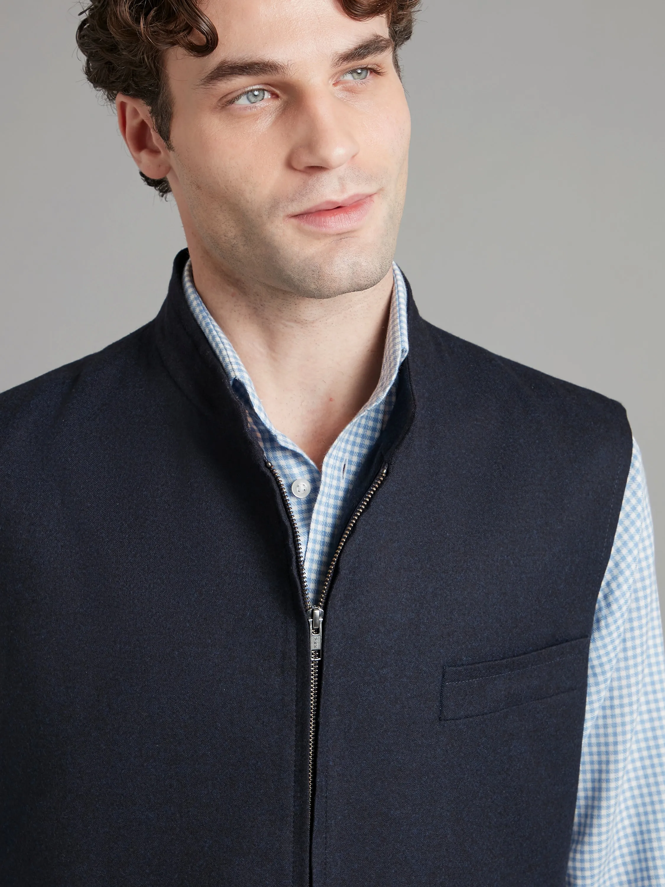 Zip Up Gilet - Navy Drago Flannel